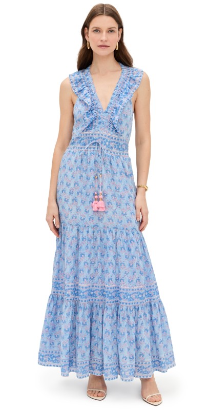 Bell Allie Maxi Dress Light Blue Pink Print