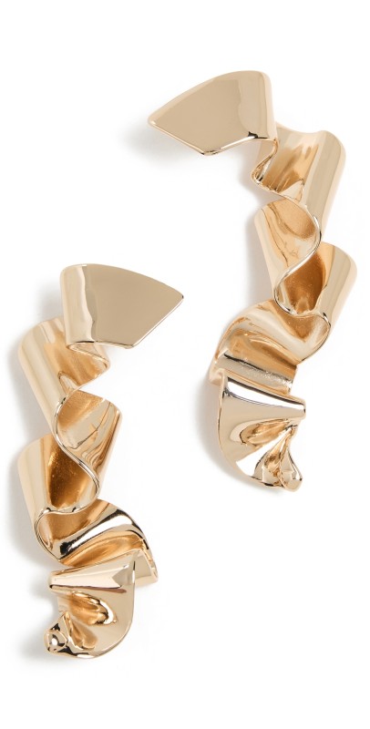 Elsie Frieda Metal Sculpture Ribbon Earrings Gold