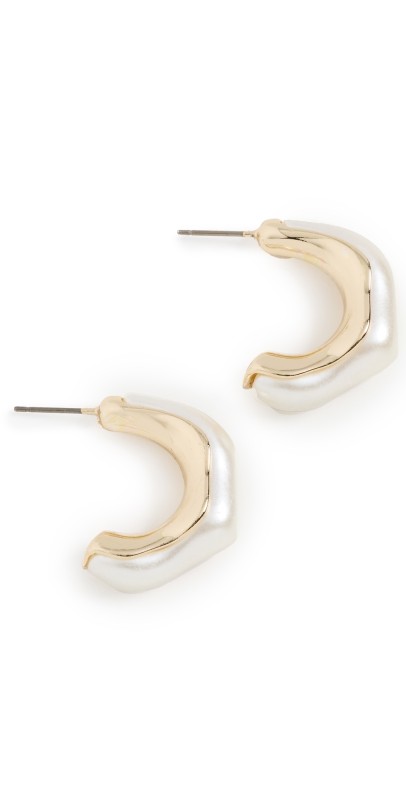 Argento Vivo TT Irrglar Pearl Concave Hoops Gold