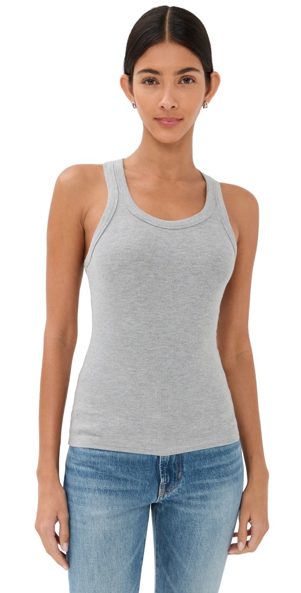 SPRWMN Rib Fitted Scoop Tank Heathered Grey