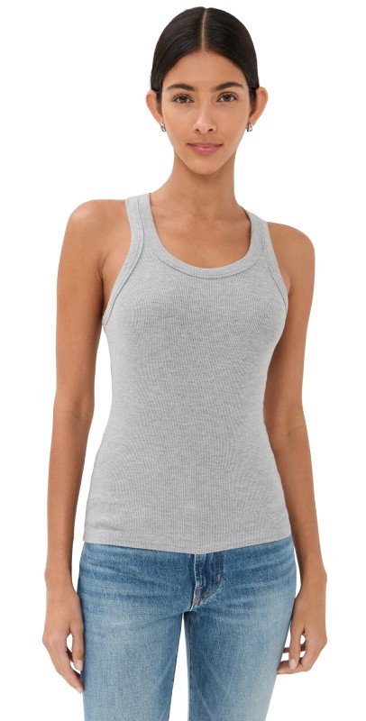 SPRWMN Rib Fitted Scoop Tank Heathered Grey