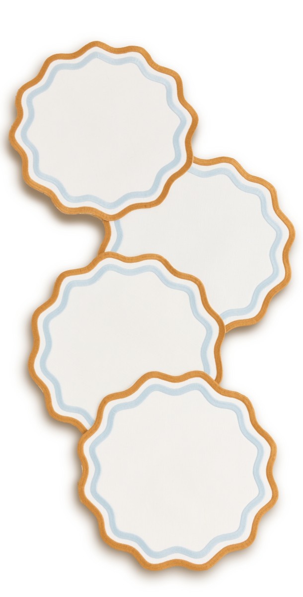Misette Set of 4 Linen Embroidered Place Mats Blue/Amber