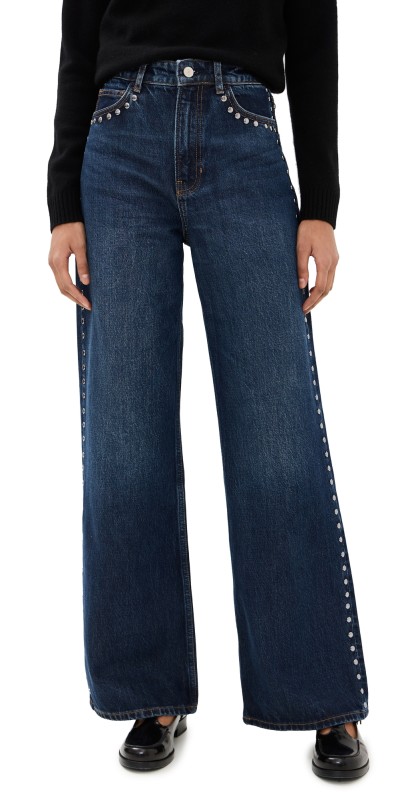 Reformation Cary High Rise Slouchy Wide Leg Jeans Mille Studded