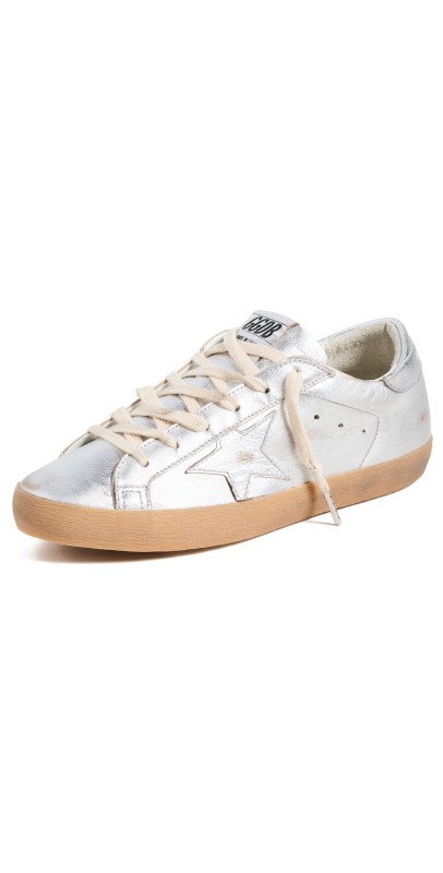 Golden Goose Super-Star Laminated Upper Star Sneakers and Heel with Metal Lettering Silver