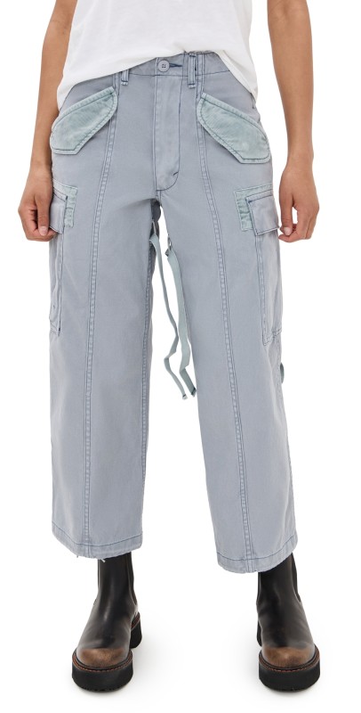 R13 Cropped Cargo Pants Faded Steel Blue Canvas