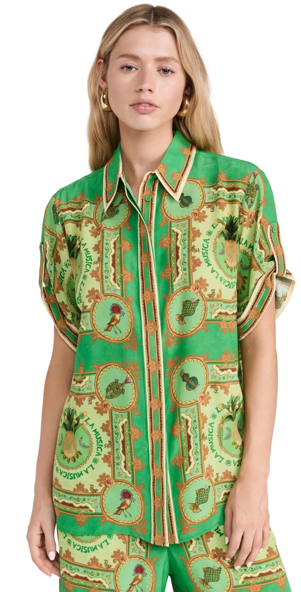 ALÉMAIS La Musica Silk Shirt Green