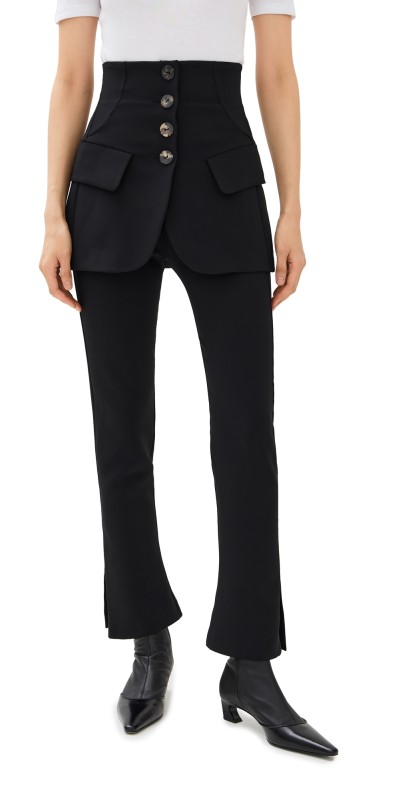A. W.A. K.E. MODE Slim Leg Trousers With Basque Detail Black