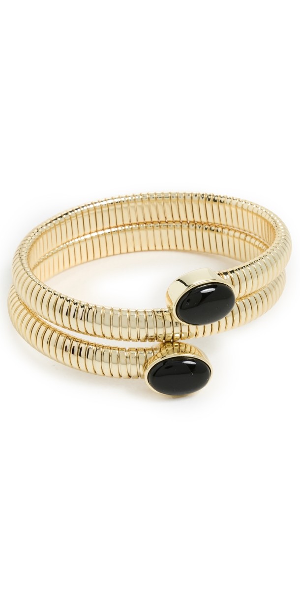 By Adina Eden Colored Stone Wrap Snake Bangle Bracelet Onyx