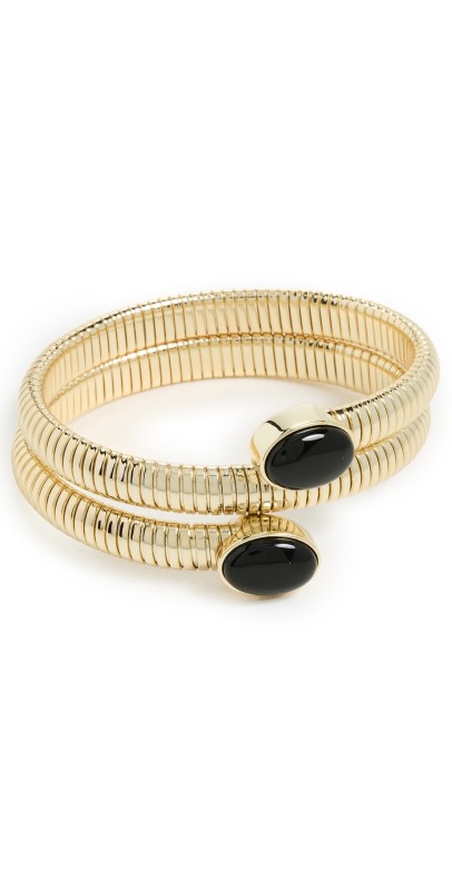 By Adina Eden Colored Stone Wrap Snake Bangle Bracelet Onyx