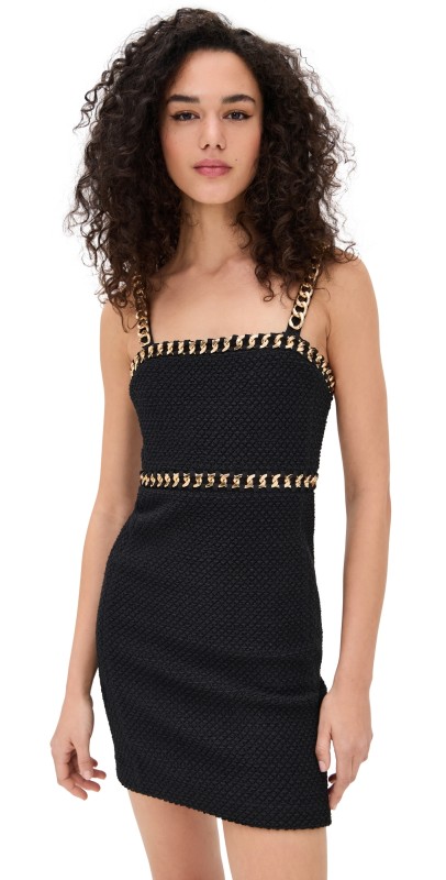 alice + olivia Kelly Fitted Mini Dress with Chain Detail Black