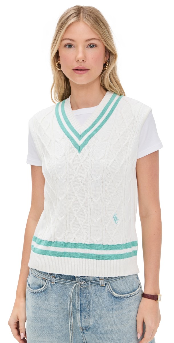 Sporty & Rich SRC Cableknit Vest Off White/Caribbean