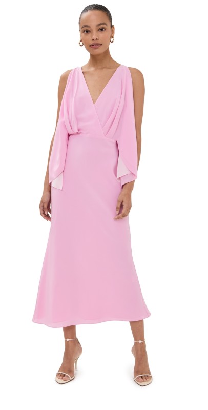 Brandon Maxwell Silk Deep V Dress Pink