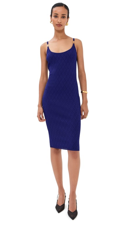 Versace Textured V Jacquard Stretch Viscose Knit Dress Ultramarine