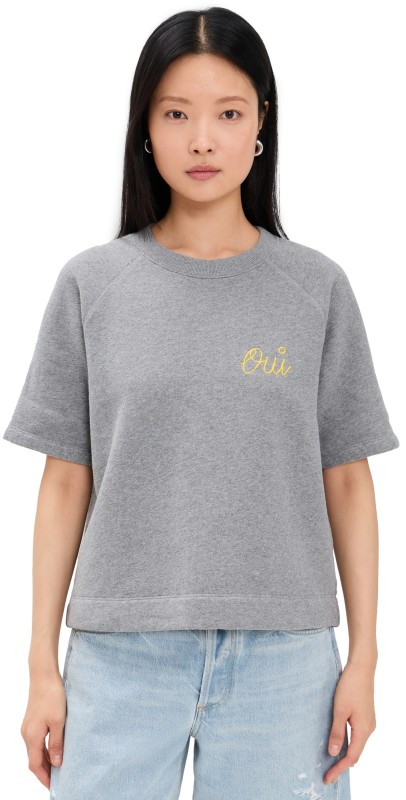 Clare V. Short Sleeve Sweatshirt Grey Melange w/ Citron