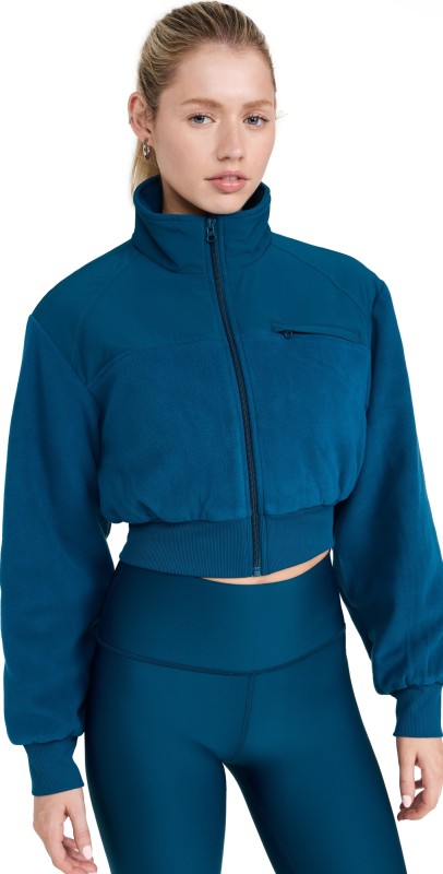 Alo Yoga Polar Fleece Cropped Wintry Mix Jacket Eclipse Blue