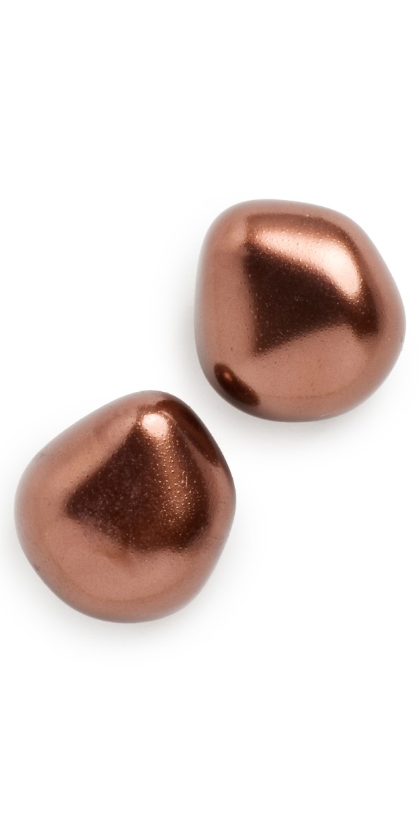 Kenneth Jay Lane Copper Pearl Nugget Gold Pierced Earrings Copper Pearl