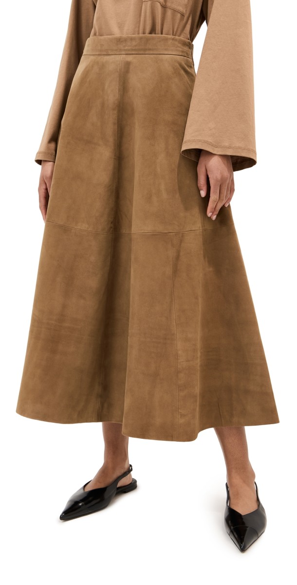 Róhe Suede A-Line Skirt Light Khaki