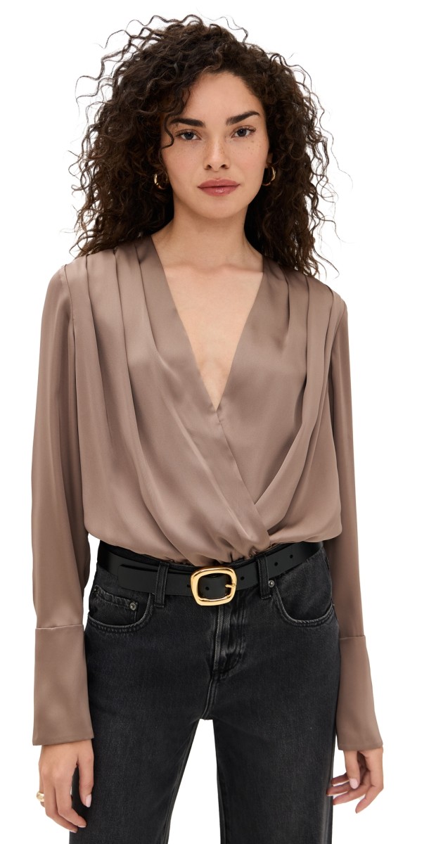 Favorite Daughter The Date Blouse Thong Bodysuit Macchiato