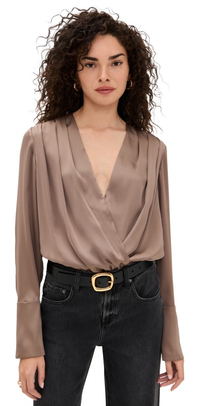 Favorite Daughter The Date Blouse Thong Bodysuit Macchiato