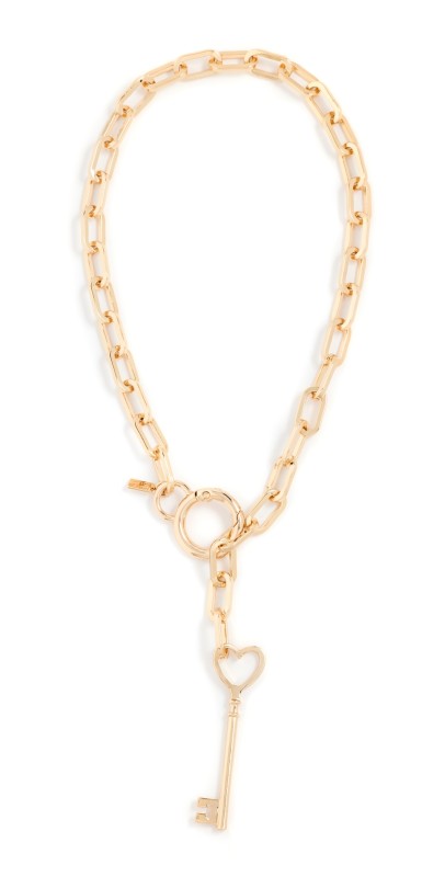 Kenneth Jay Lane Heart Key Pendant Necklace Polished Gold