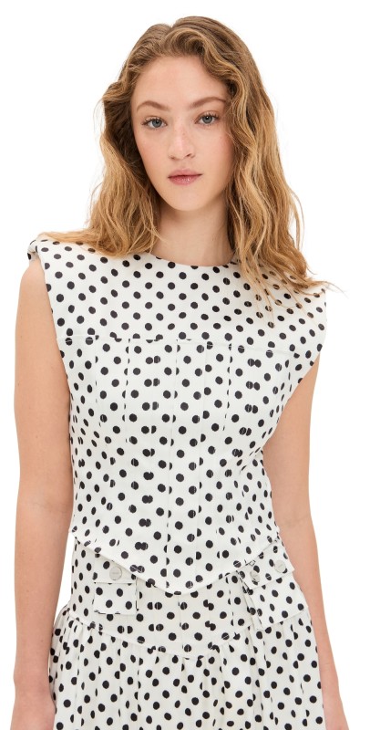 GANNI Printed Double Satin Corset Blouse Egret