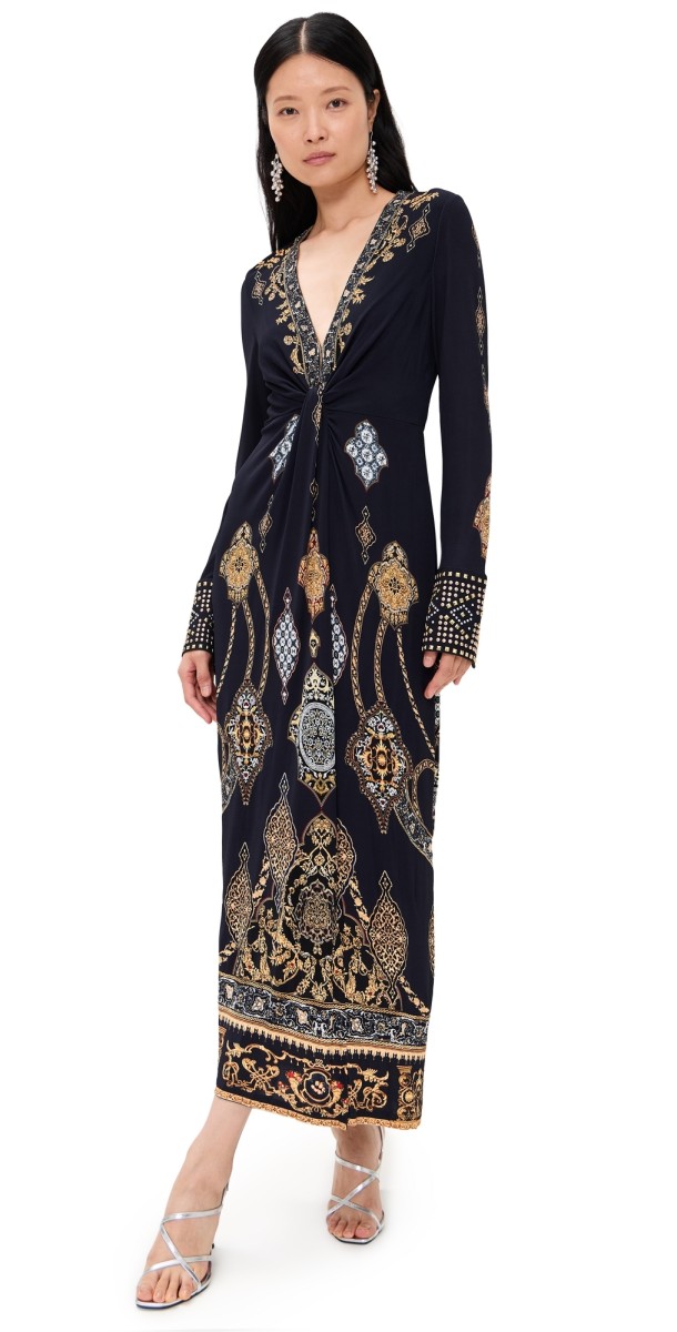 Camilla Long V Neck Twist Front Jersey Dress The Imperial Gate