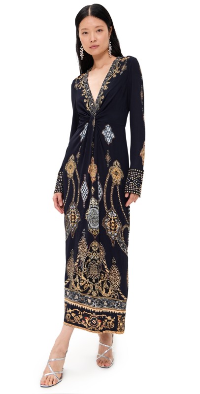 Camilla Long V Neck Twist Front Jersey Dress The Imperial Gate