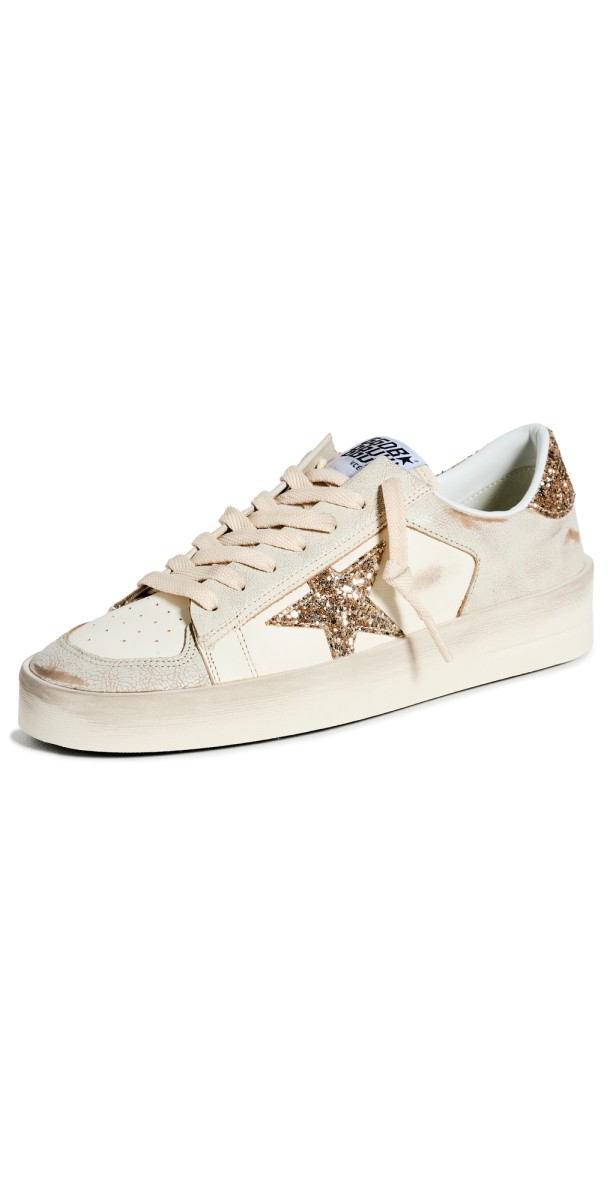 Golden Goose Stardan Vintage Leather Glitter Sneakers White Ecru'/Gold
