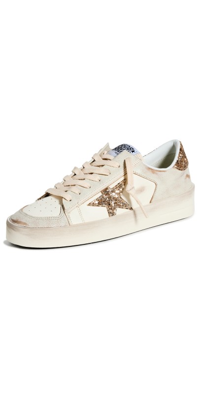 Golden Goose Stardan Vintage Leather Glitter Sneakers White Ecru'/Gold