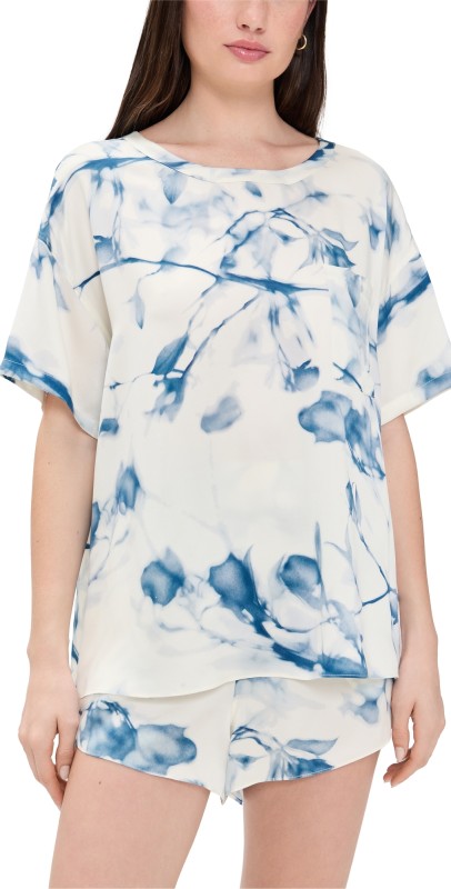 Lunya Lunya x Grace Dines Washable Silk Tee Shirt PJ Set Whispered Bloom Large