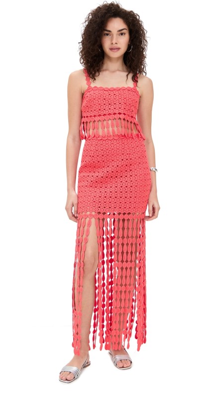 Saylor Elie Fringe Embroidery Skirt Set Poppy