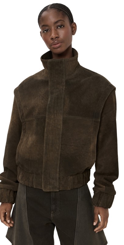 LaQuan Smith Bomber Jacket with Front Placket Cognac