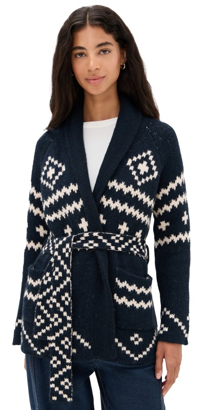 THE GREAT. The Reversible Shepherd Cardigan Navy and Cream