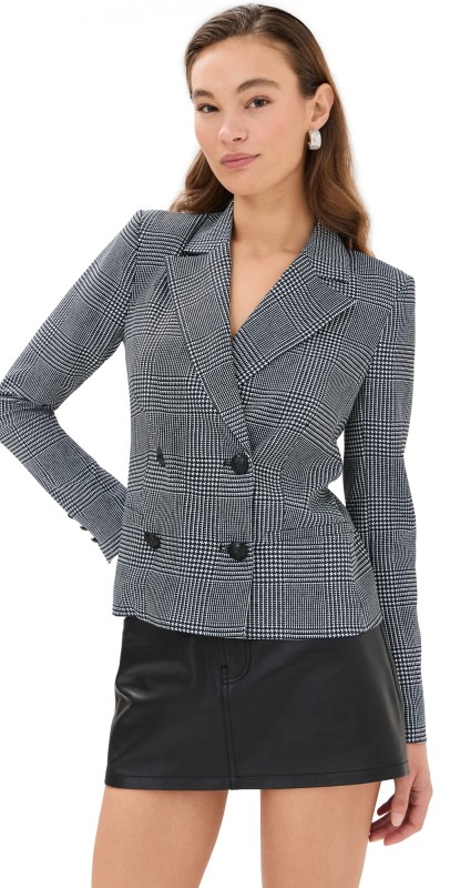 L'AGENCE Atmore Double Breasted Blazer White/Black Glen Plaid