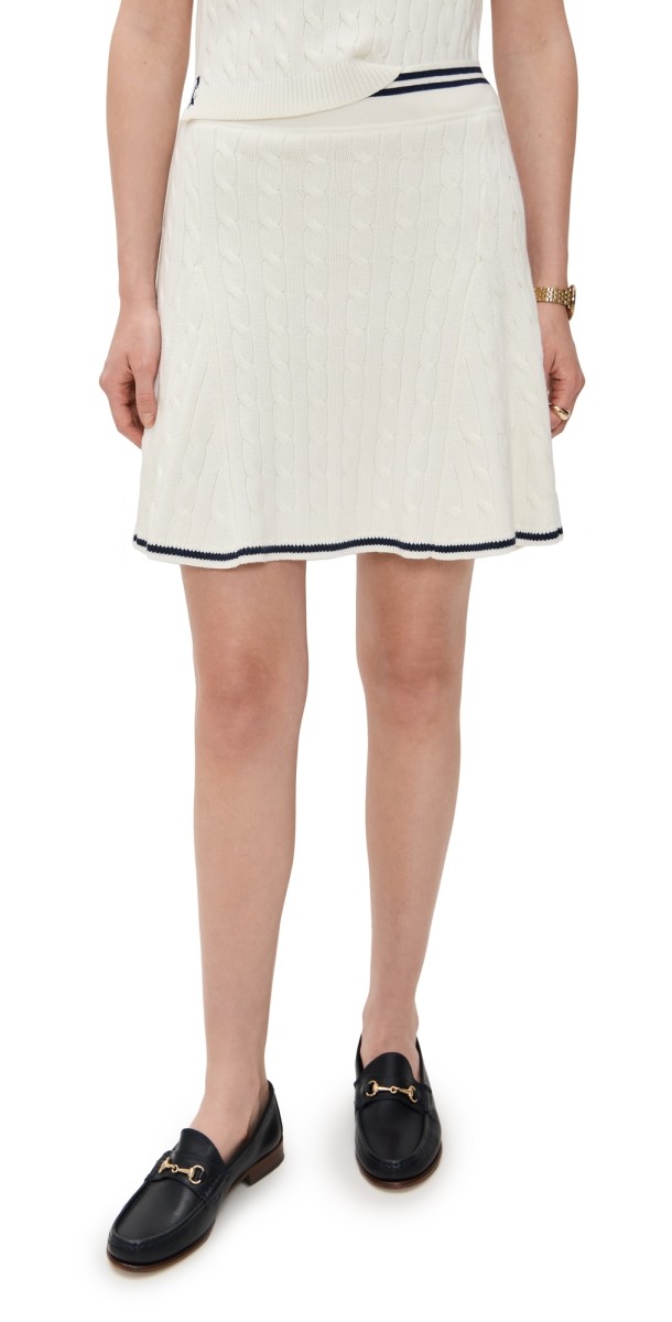RLX Ralph Lauren Wool Blend Cable Knit Skort White Splash/Refined Navy