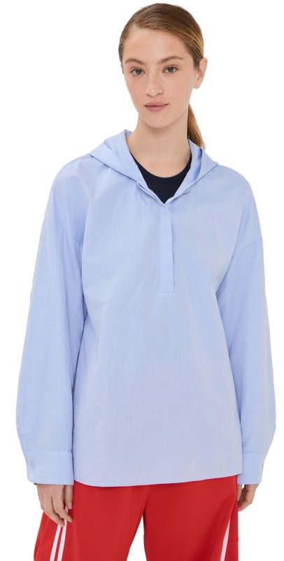 Tibi Oxford Shirting Hooded Shirt Light Blue