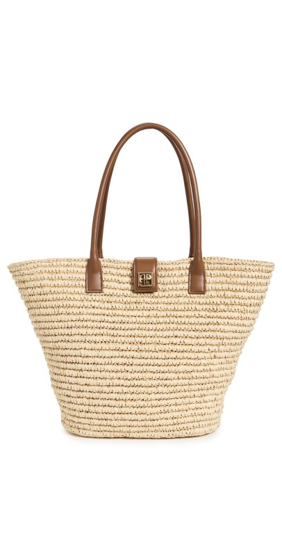 ANINE BING Lou Tote Monogram Natural With Cognac