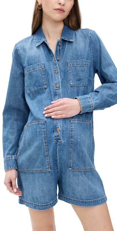 HATCH The Denim Utility Romper Indigo