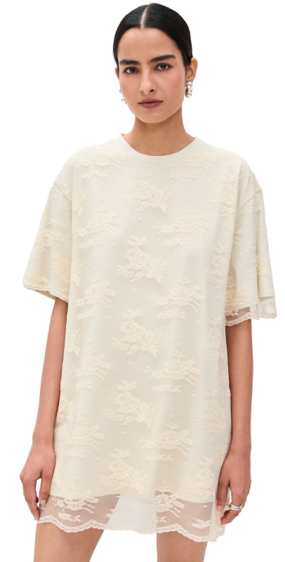 Marques'Almeida Relaxed Fit T-Shirt Dress with Lace Overlayer Cream