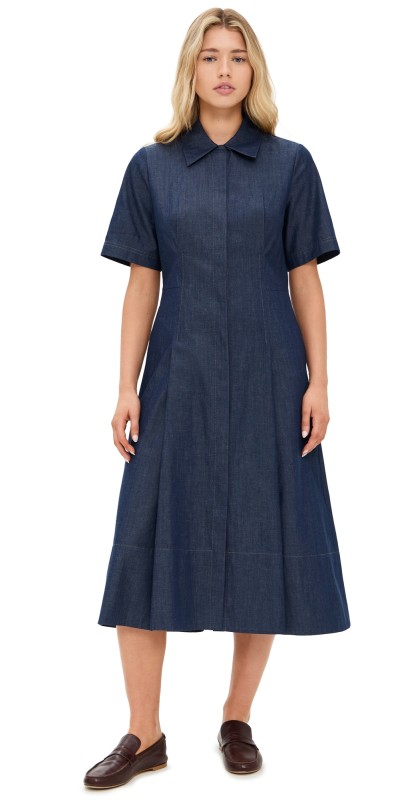 Vince Denim Short Sleeve Shirt Dress Deep Indigo