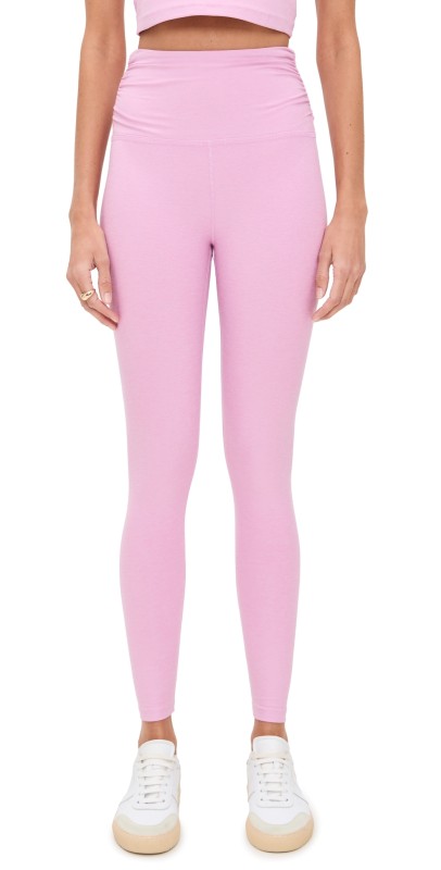 Beyond Yoga Spacedye Raise the Barre Shirred Leggings Pink Haze Heather