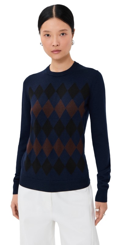Proenza Schouler Vivian Top In Argyle Knit Navy Multi