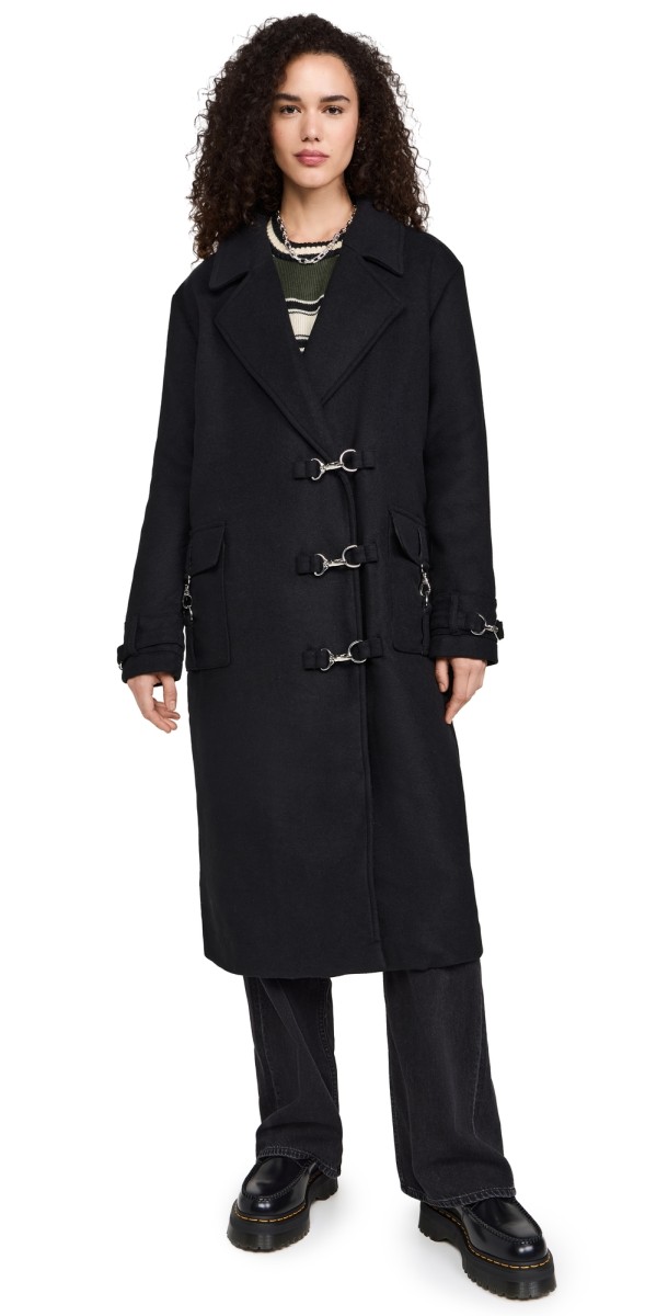 Ragged Priest Longline Buckle Coat Black