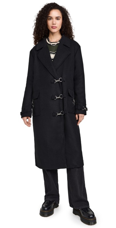 Ragged Priest Longline Buckle Coat Black