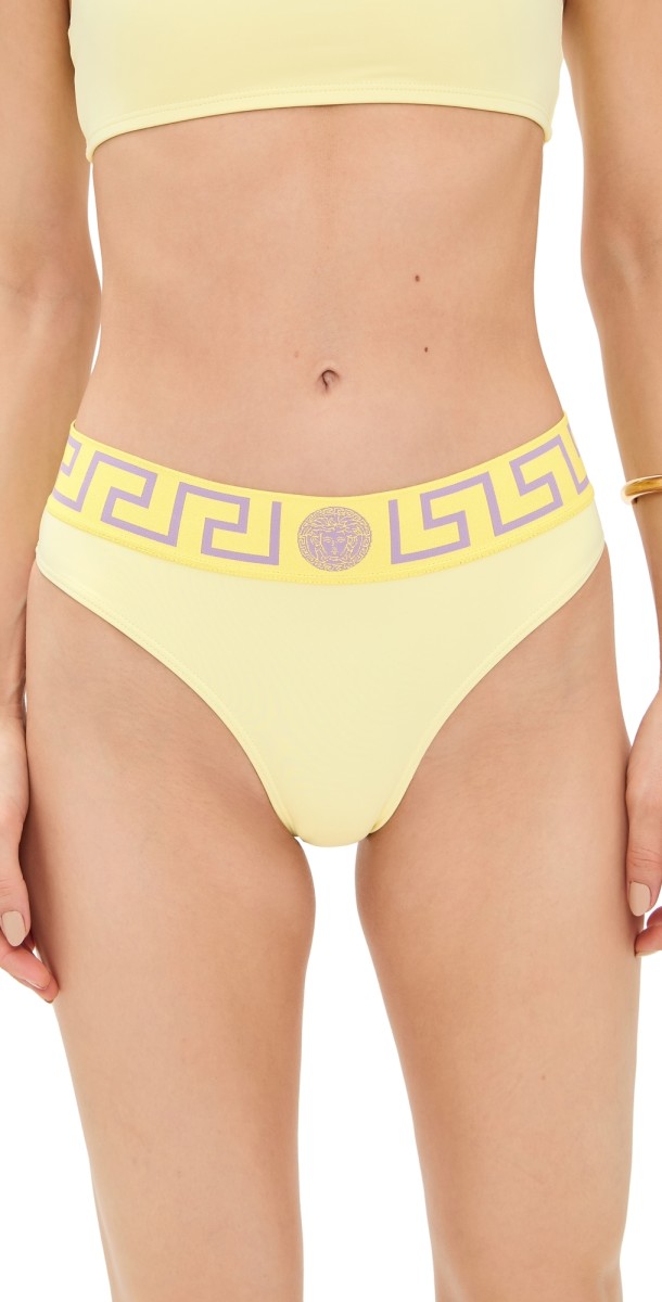 Versace Lycra Vita Recycled New Logo Bikini Bottoms Pale Yellow/Dusty Lavender