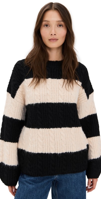 endless rose Striped Chunky Sweater Black/Cream