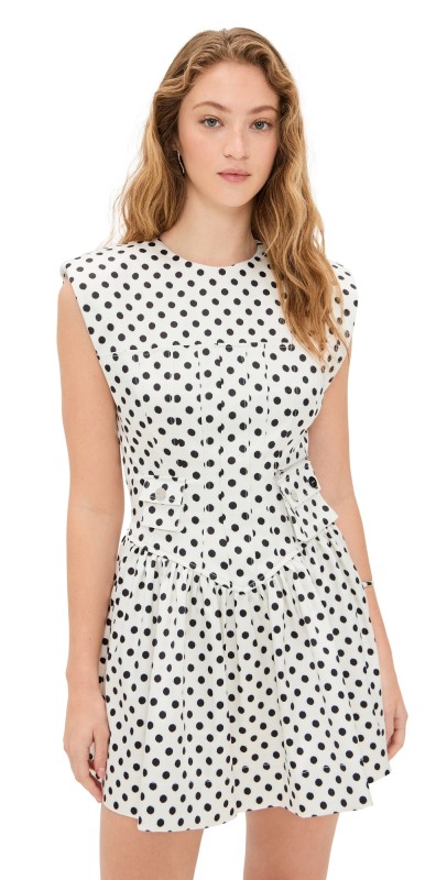 GANNI Printed Double Satin Corset Mini Dress Egret