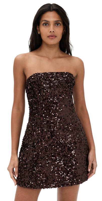 BARDOT Helene Sequin Mini Dress Chocolate