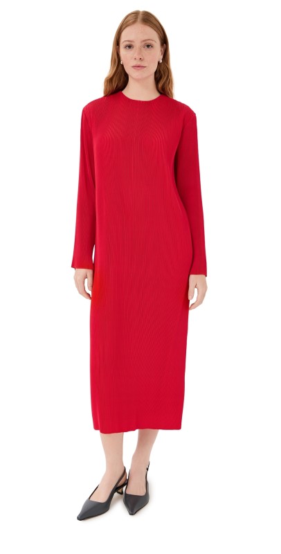 Tibi Plisse Midi Dress Red