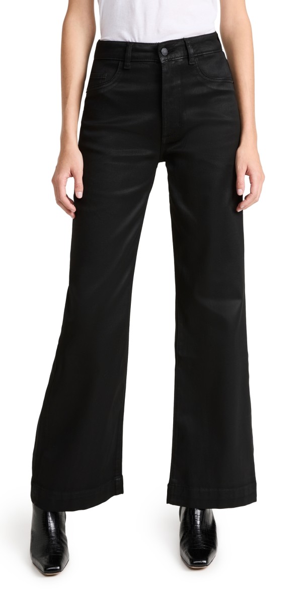 DL1961 Hepburn Wide Leg: High Rise Vintage Jeans Black Coated (Ultimate Knit)